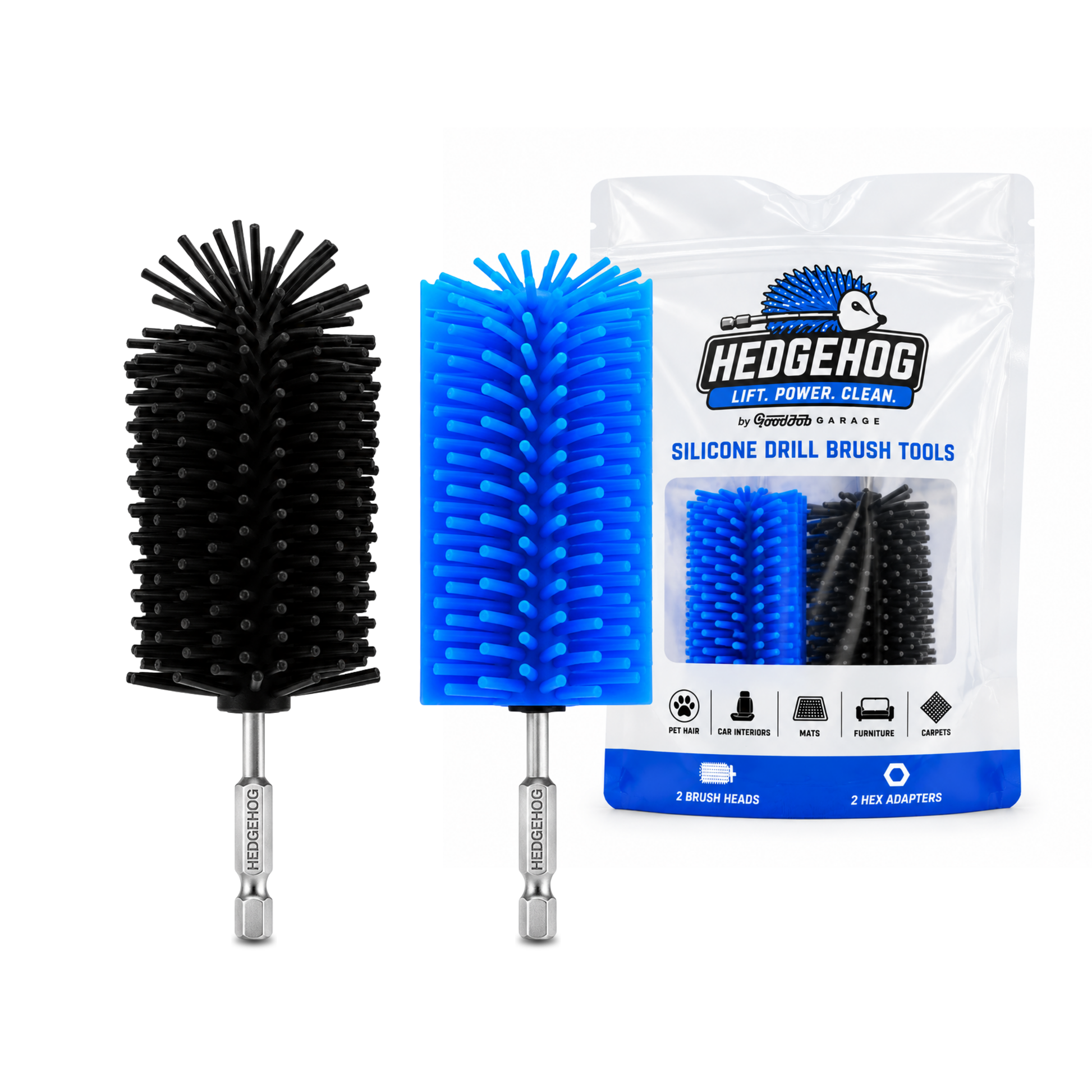 Hedgehog Silicone Pet Hair Loosener/Remover Drill Brush Attachments - 2 Pack