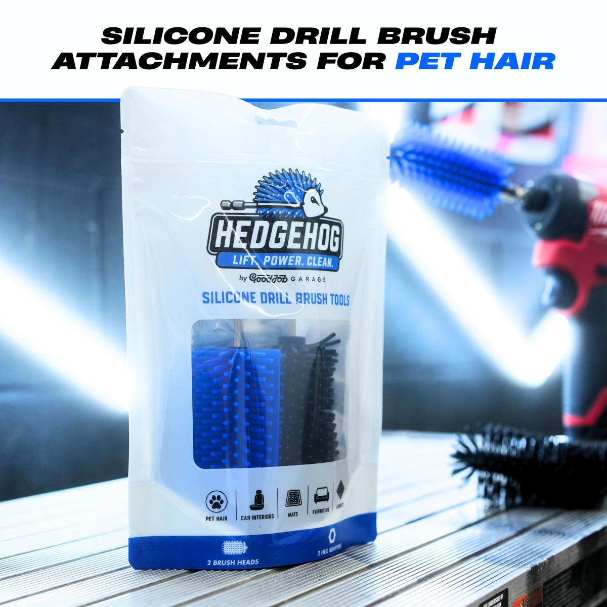 Hedgehog Silicone Pet Hair Loosener/Remover Drill Brush Attachments - 2 Pack