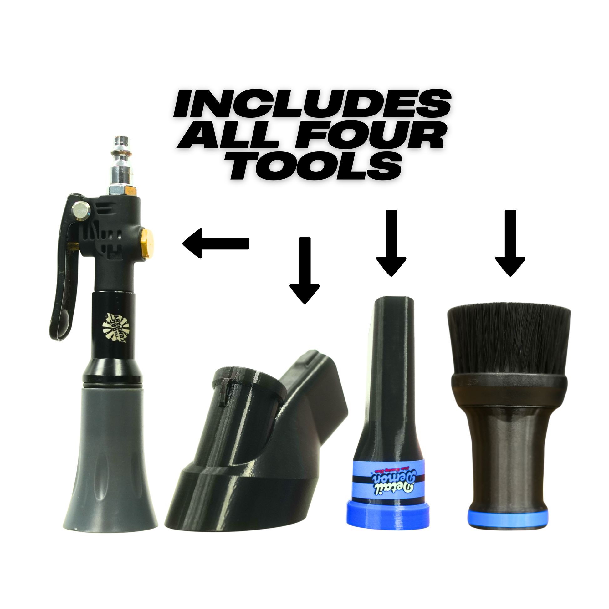 Multi Pack - The Rag Company Ultra Air Blaster Mini, Air-Vac-Crevice Attachment, & Brush Cone