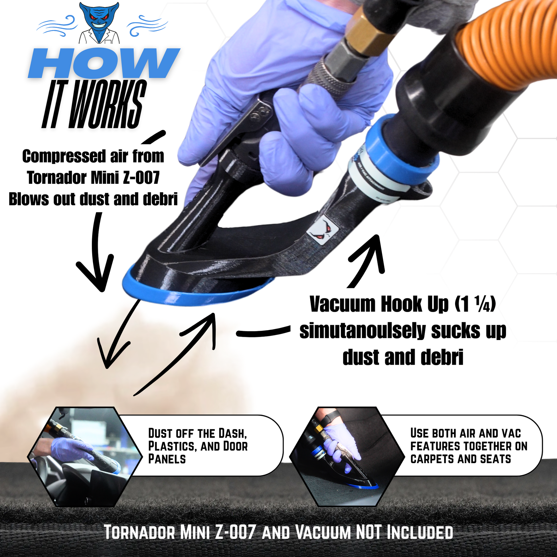 Multi Pack - Air+Vac Attachment & Crevice Air Pulse Attachment for the Tornador Mini Z-007