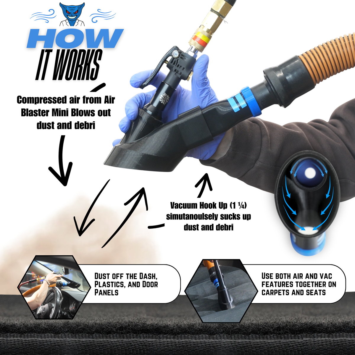 Multi Pack - The Rag Company Ultra Air Blaster Mini & Air-Vac-Crevice Attachment
