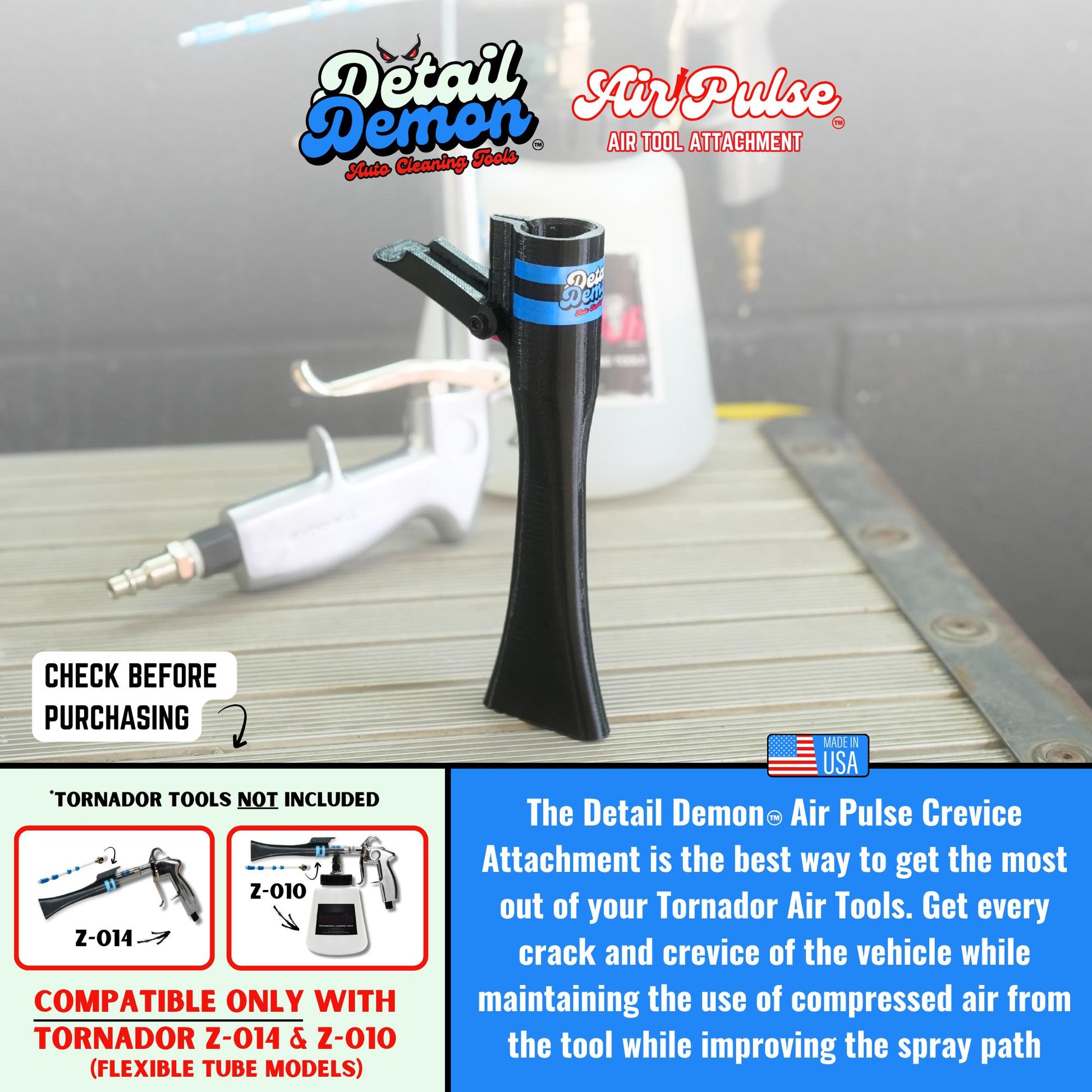 Detail Demon Air Pulse Quick Connect Crevice Attachment - Compatible with Tornador Z-014 & Z-010