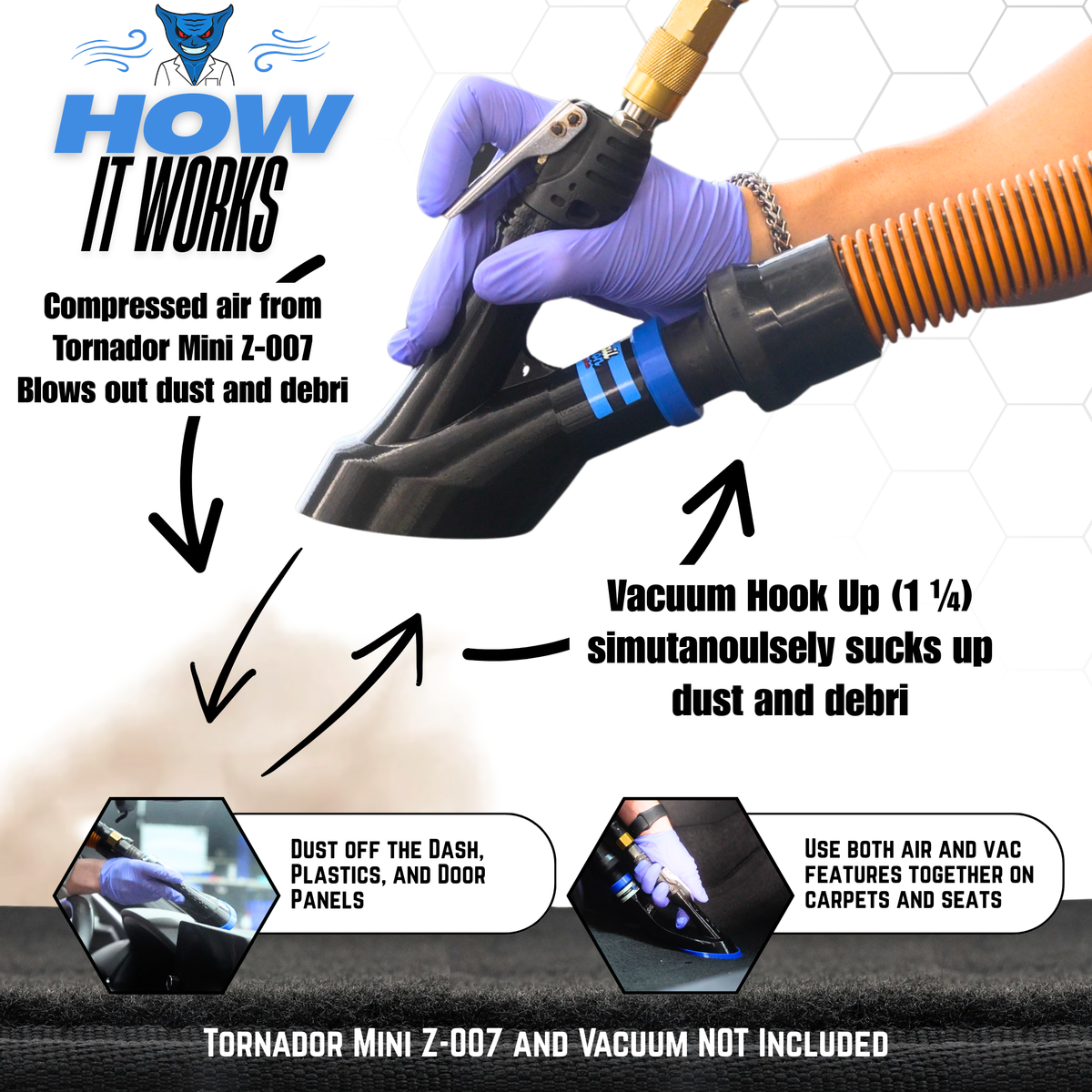 Multi Pack - Air+Vac Attachment & Crevice Air Pulse Attachment for the Tornador Mini Z-007
