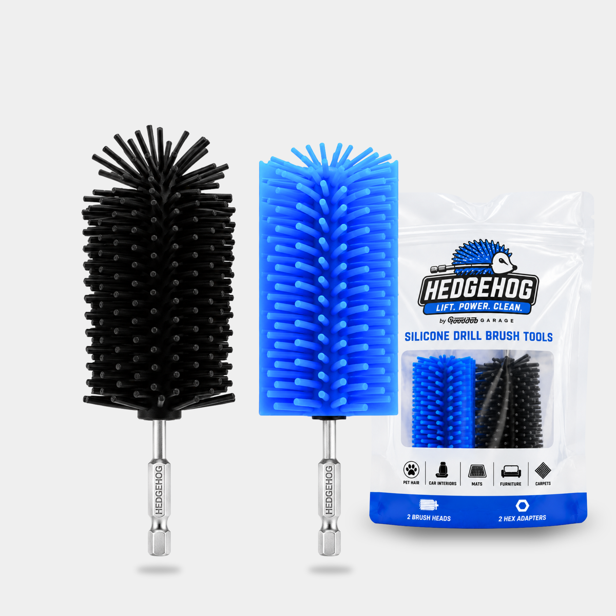 Hedgehog Silicone Pet Hair Loosener/Remover Drill Brush Attachments - 2 Pack