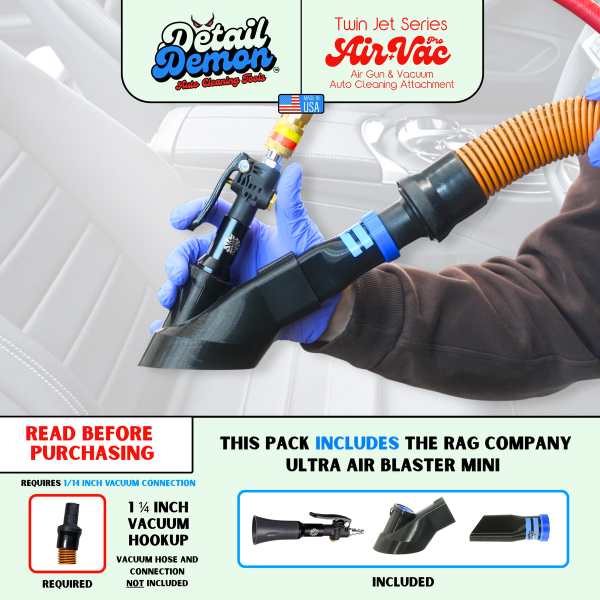 Multi Pack - The Rag Company Ultra Air Blaster Mini & Air-Vac-Crevice Attachment