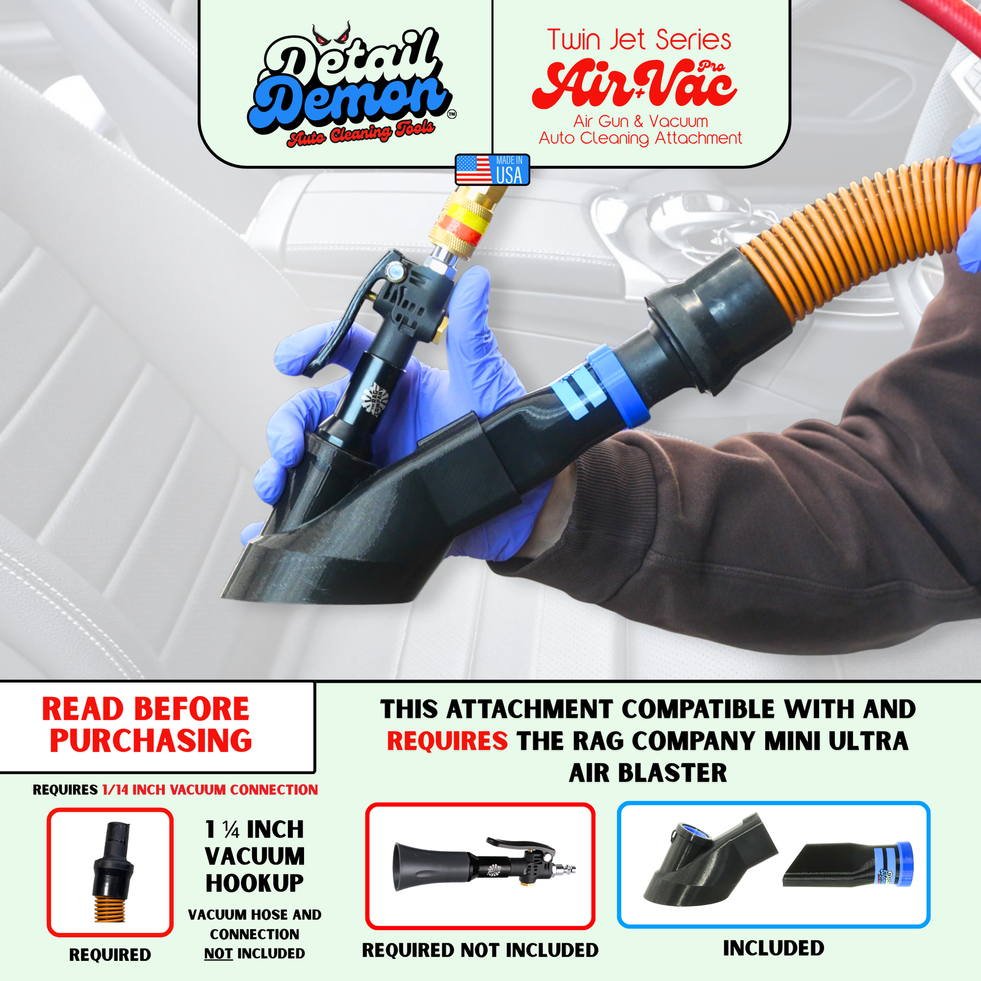 Crevice Air+Vac Oval Attachment compatible with The Rag Company Ultra Air Blaster Mini